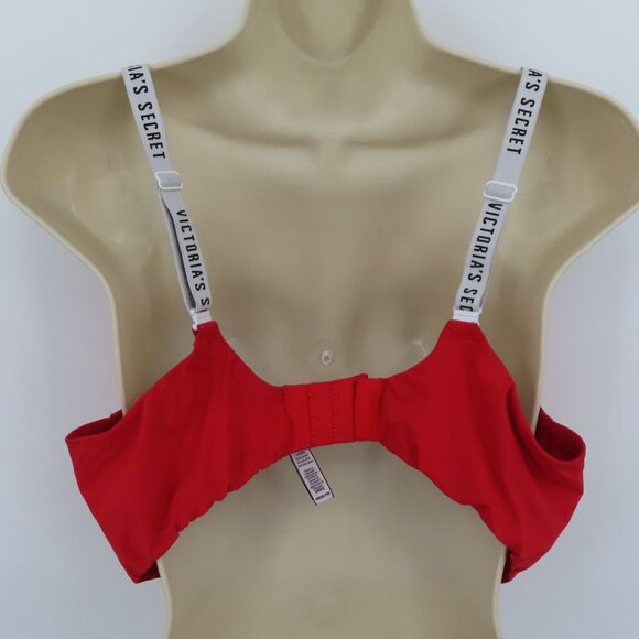 Victorias Secret 38DDD T Shirt Lightly Lined Demi Bra Red Underwire Logo Straps - Picture 6 of 16